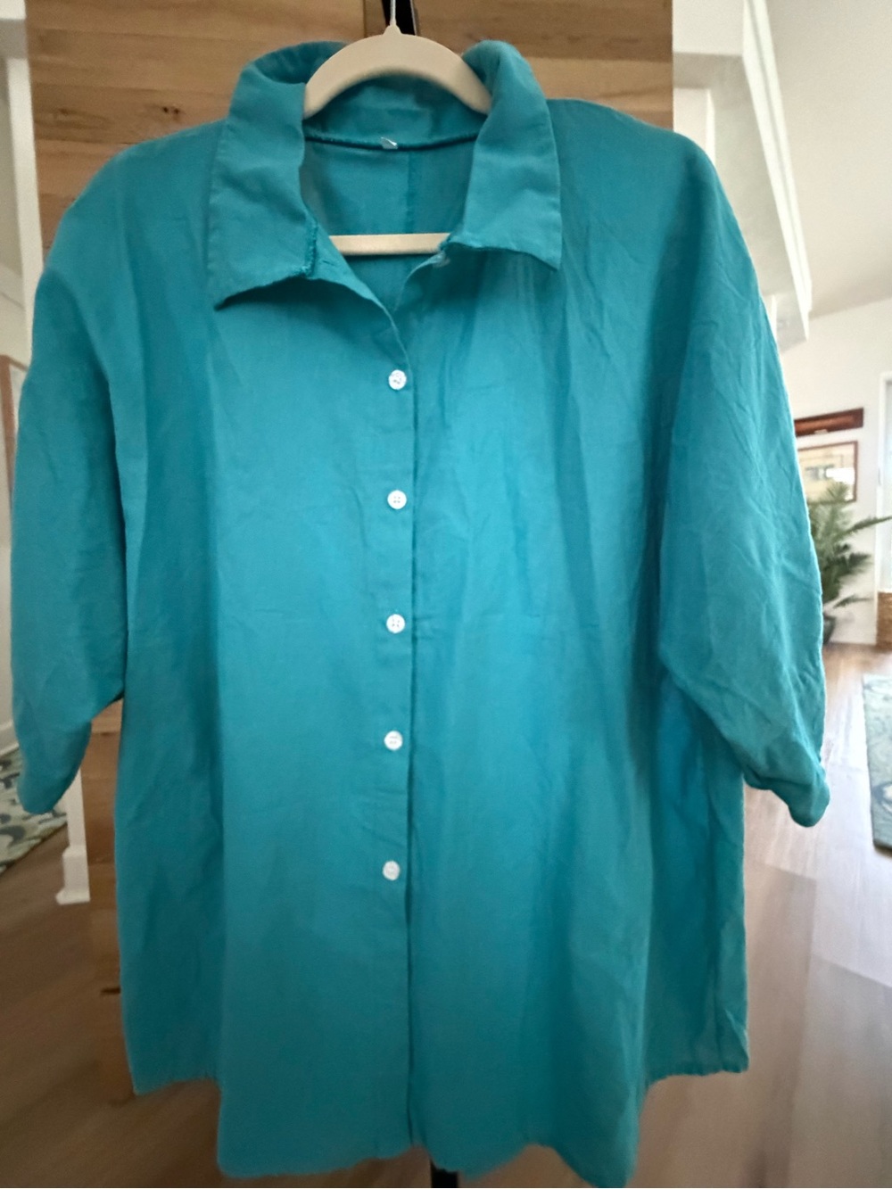 Teal Button-Front Women's Blouse